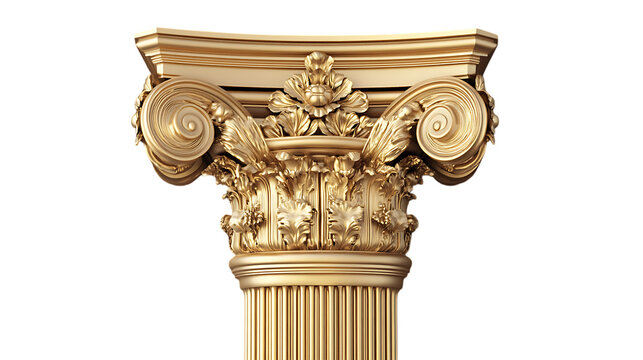 Golden columns, Classic antique gold pillars isolated on transparent background
