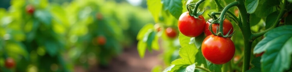 Bushy tomato plants laden with ripening fruit , green, tomato plant, red
