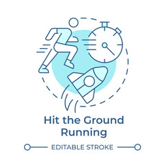 Hit ground running soft blue concept icon. Time management, workflow organization. Round shape line illustration. Abstract idea. Graphic design. Easy to use in infographic, presentation