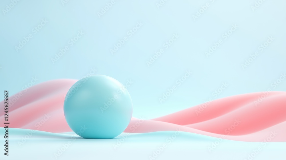 Poster minimal abstract pastel background with smooth shapes and a sphere element