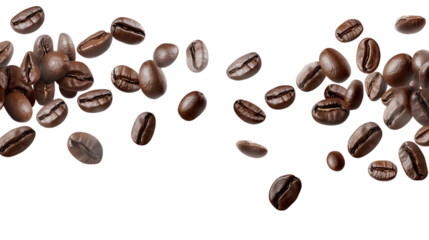 Panoramic coffee beans isolated on white and transparent background