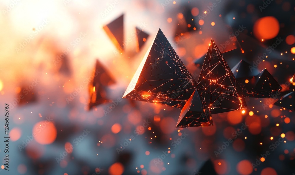 Fototapete abstract 3d render of chaotic triangular structures in a dynamic web., generative ai