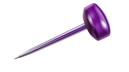 Purple push pin isolated on transparent background