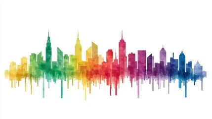 Obraz premium Vibrant Iconic Landmarks Depicted in Colorful Hues Against City Skyline