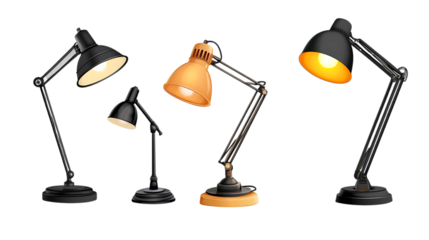 Set of desk lamps isolated on transparent or white background