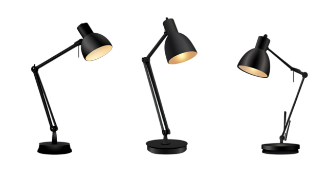 Set of desk lamps isolated on transparent or white background