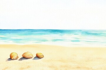 Tranquil Shoreline with Seashells and Footprints Along the Ocean's Edge