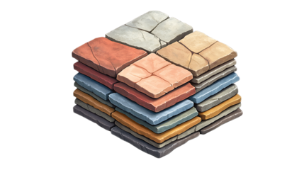 Stack of tiles isolated on transparent or white background