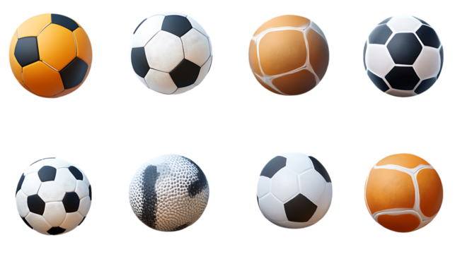Sports balls and equipment collection set isolated on transparent or white background