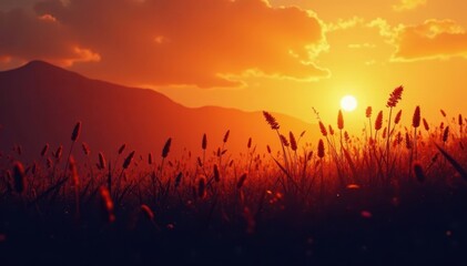 Dark silhouettes of swaying grass, textured backdrop, blades, texture