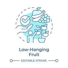 Low-hanging fruit soft blue concept icon. Easy solution, accessible. Problem solving. Round shape line illustration. Abstract idea. Graphic design. Easy to use in infographic, presentation