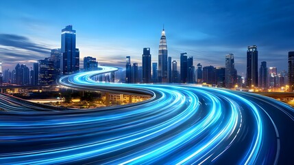 futuristic city highway light trails - futuristic cityscapes