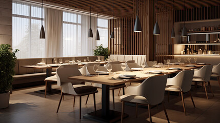 Modern Restaurant Interior Design with Natural Light and Wooden Accents