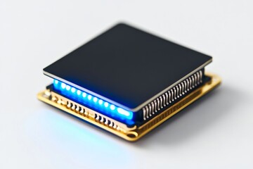 Illuminated sensor module on white background, tech demo