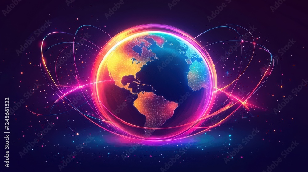Canvas Prints colorful abstract representation of earth with glowing lines and stars