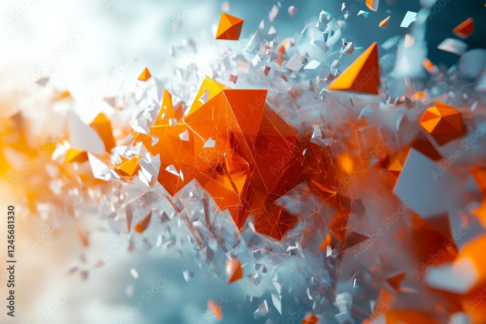 Aufkleber abstract 3d render of chaotic floating polygons in dynamic motion., generative ai