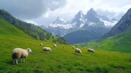 Majestic Alpine Meadow with Sheep