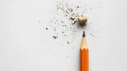 Obraz premium 5. A wooden pencil with an eraser lying flat on a white background