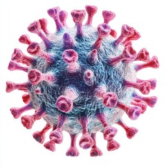 Microscopic virus 3D render, isolated, white background, health