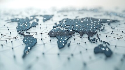 Global Network Connections: A 3D Render of the World Map