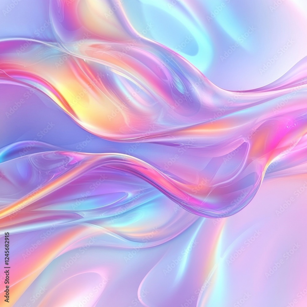Wall mural abstract colorful fluid background with pastel holographic gradient and soft glow effect