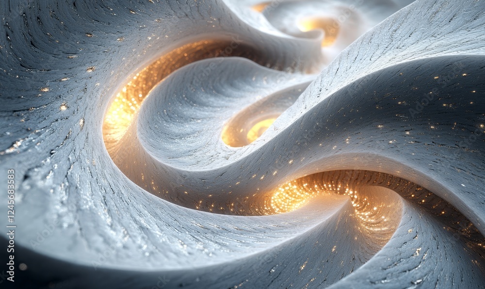 Poster abstract 3d composition of spiraling shards with metallic textures., generative ai