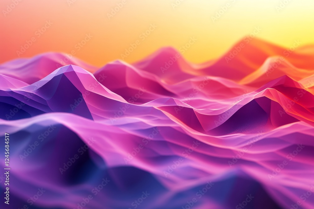 Poster abstract 3d rendering of polygonal waves with vibrant gradients., generative ai