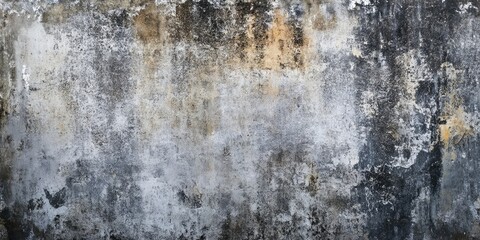 Obraz premium Grunge concrete wall background with grey and black textures, featuring yellow and brown stains in a horizontal format suitable for design projects.