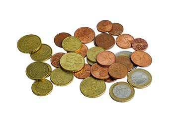 Euro coins isolated on a white background.