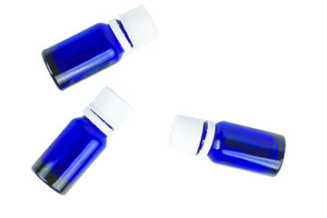Three blue bottles for the injection isolated on a white background