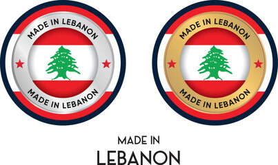 Made in Lebanon. Premium labels, stickers, pointer, badge and symbol of Lebanon flag icon. Collection vector illustration