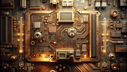 Intricate Golden Circuitry A Detailed View of Futuristic Technological Components