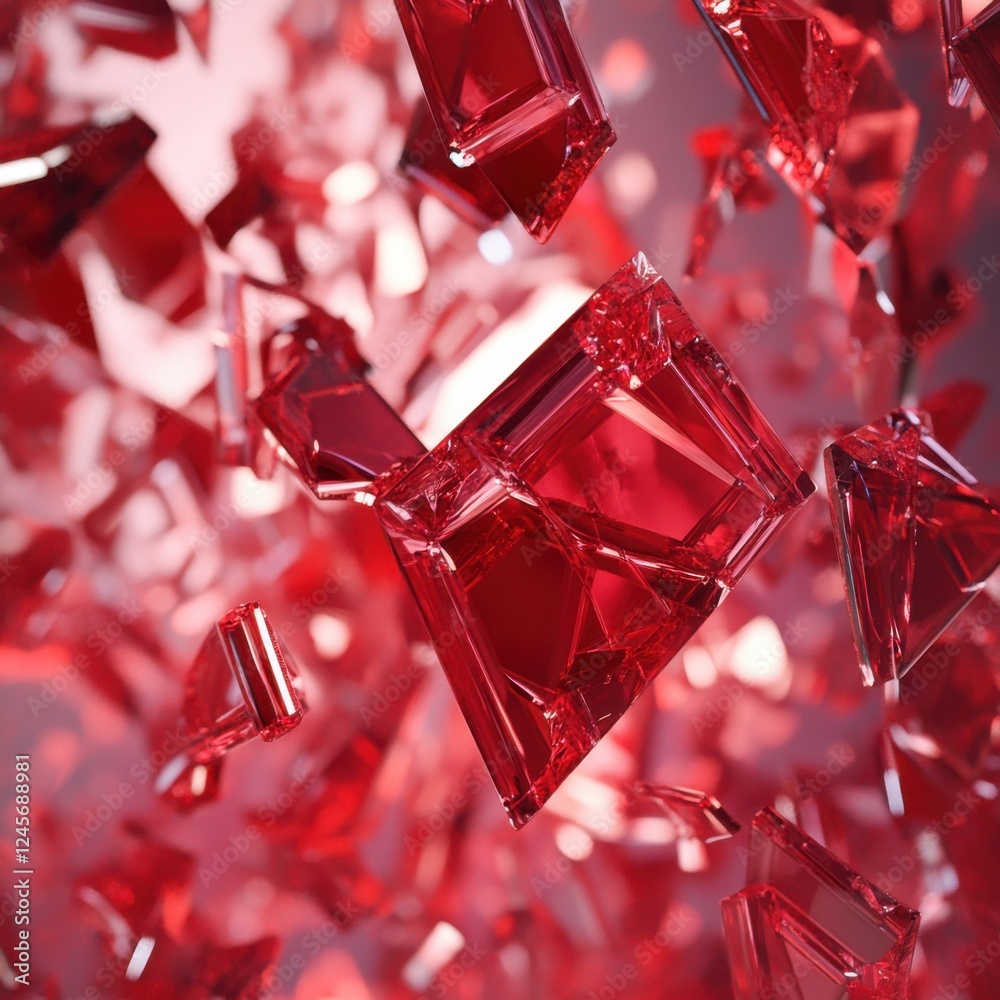 Wall mural abstract red glass shards and zen papaya floating in a zero-gravity environment