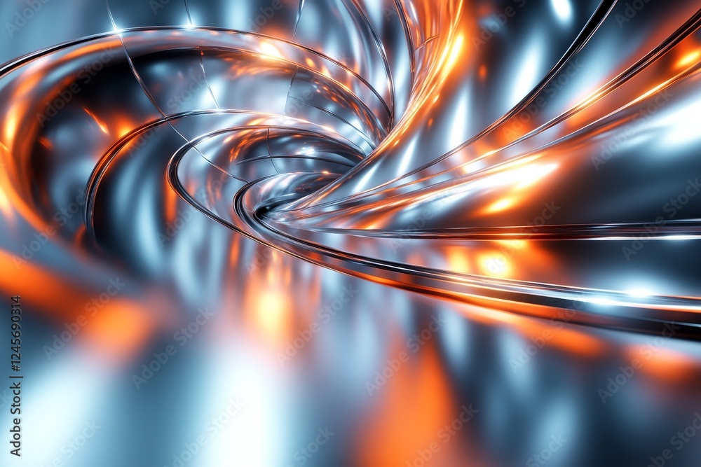 Poster abstract 3d render of metallic rods twisting into a dynamic helix., generative ai