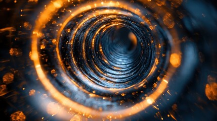 Abstract image of a spiral of fire and sparks with a vibrant background of colors and shapes