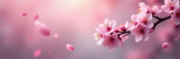 Delicate cherry branch, soft pink blossoms, falling petals , blossom, tree