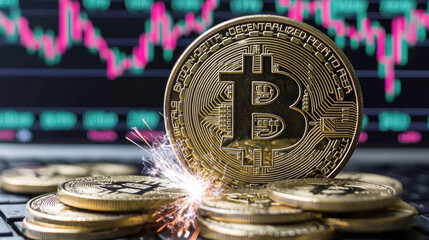 Bitcoin cryptocurrency explodes: A fiery symbol of digital finance, blockchain technology, and the volatile world of crypto investments.