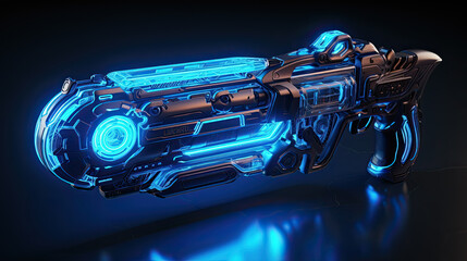 Futuristic Energy Weapon 3D Render Glowing Blue Sci-Fi Weapon