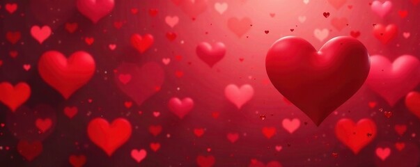 Obraz premium Blurred red heart shapes, panoramic Valentine's background , card, celebration, graphic
