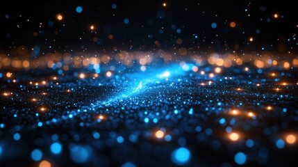 Obraz premium Blue energy streak, particle background, cosmic dust, dark space, digital art