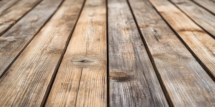 Close up view of weathered wooden planks in shades of brown and gray arranged in parallel lines creating a rustic textured background.