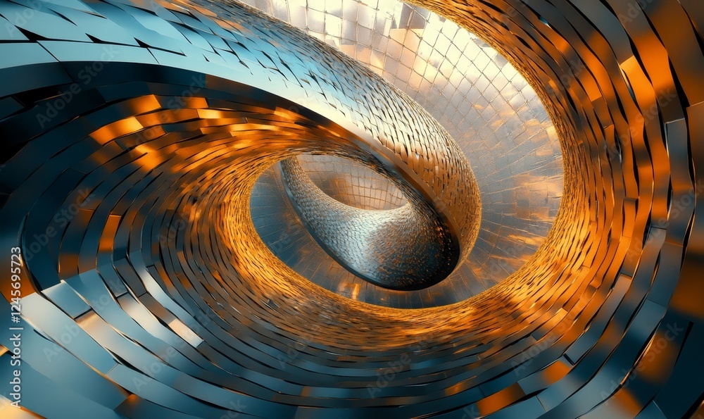 Poster abstract 3d composition of metallic spheres floating in a reflective environment., generative ai