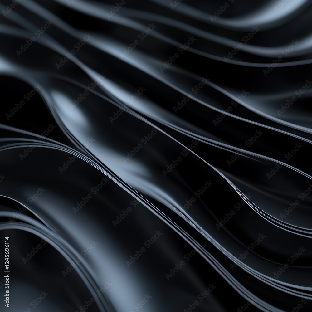 Wall mural black background with wavy lines and futuristic 3d wave patterns in smooth design aesthetic