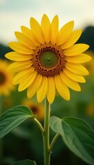 Fototapeta premium Large sunflower, facing directly, sharp focus, sun, head