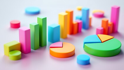 Colorful 3D Charts Illustrate Data Growth and Distribution