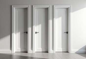 Modern White Living Room with Minimalist Doors: Luxurious Interior Design Showcasing Tall, Elegant Doors, Lacquered Wood Walls, and a Clean, Streamlined Aesthetic.

