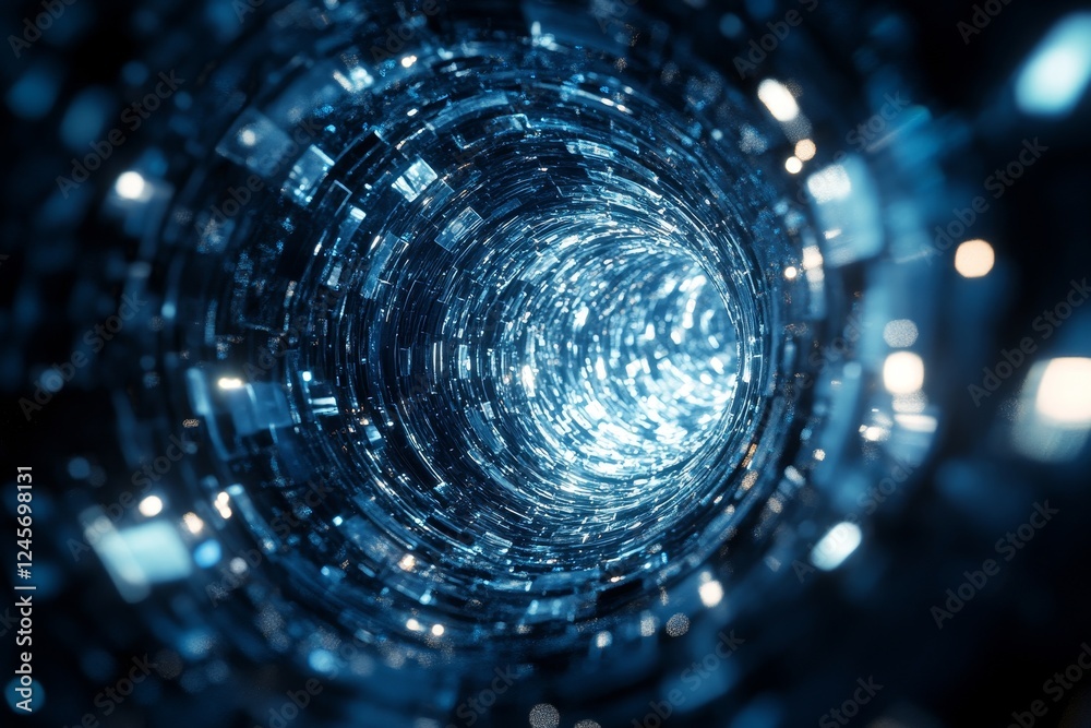 Aufkleber abstract 3d rendering of a spiraling tunnel with glowing geometric lines., generative ai