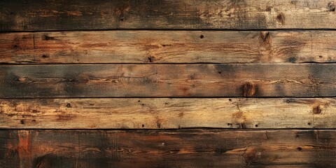 Fototapeta premium Classic bird's eye view of rustic aged wooden planks in deep brown tones with ample copy space for text and a textured surface ideal for backgrounds