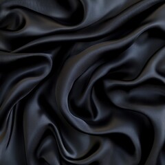 Fototapeta premium Black silk fabric texture with soft rippling movement and zen papaya on a neutral background
