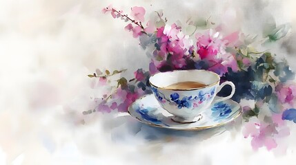 Fototapeta premium 55. A delicate porcelain tea cup on a white background